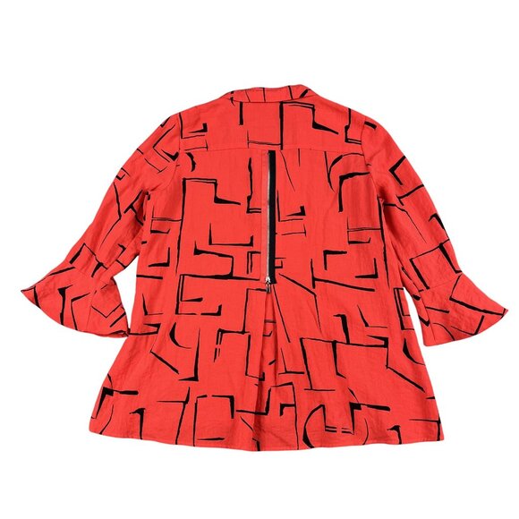 Ali Miles Artsy Long Sleeve Red & Black Button Down Bell Sleeve Top Sz Medium - Picture 2 of 7